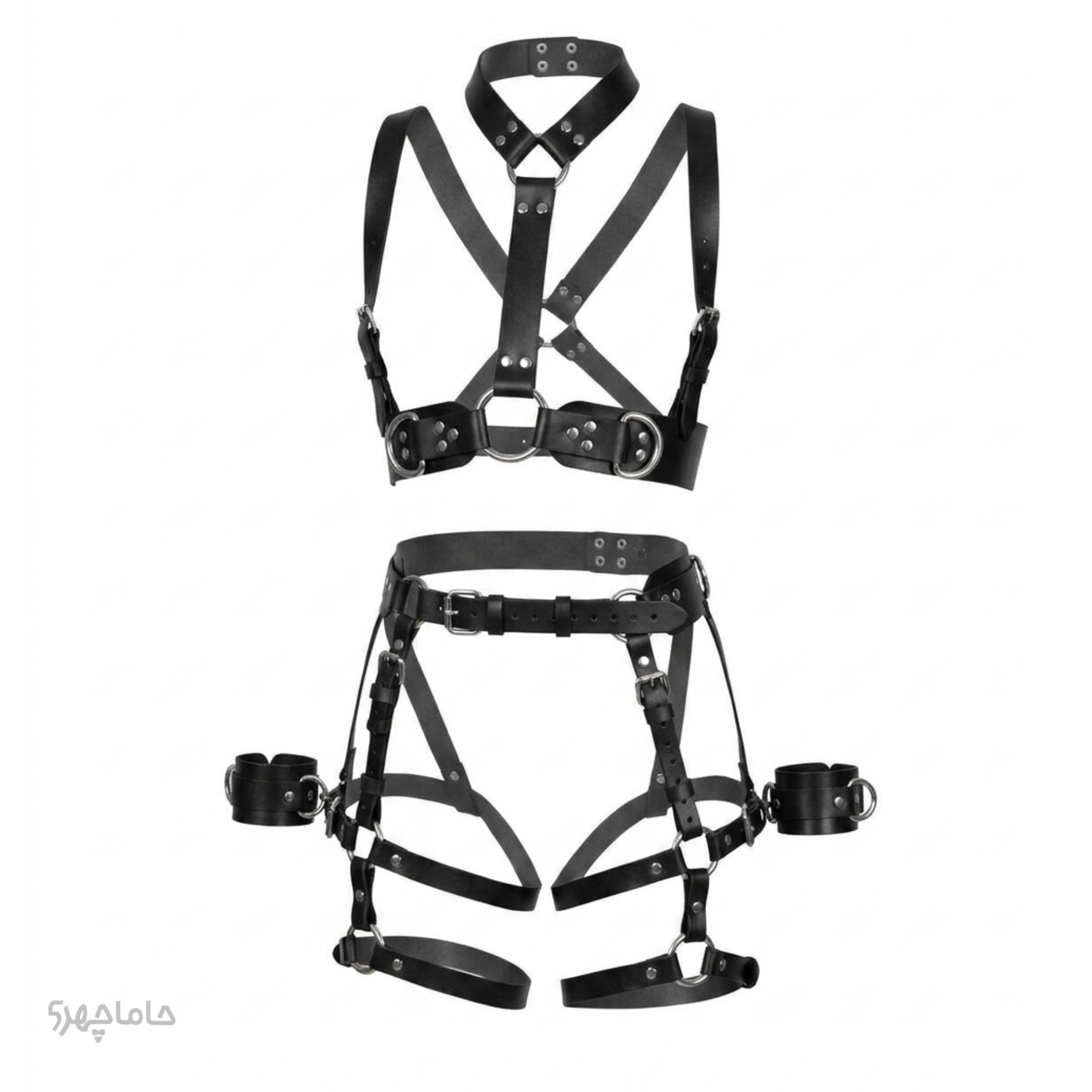 Leather garter1 ست کامل BDSM گارتر چرمی مشکی